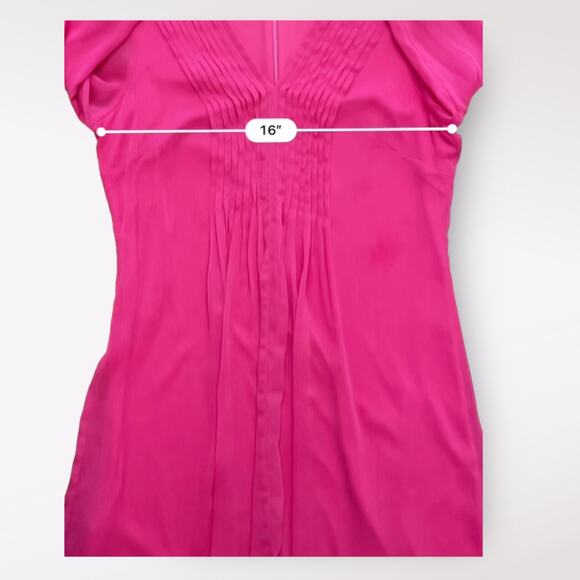 Calvin Klein Pink Pleated Chiffon 3/4 Sleeves V-Neck Short Dress Size 4 - Picture 4 of 9